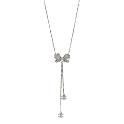 Chanel Crystal Butterfly CC Lariat Necklace Silver 1 of 6
