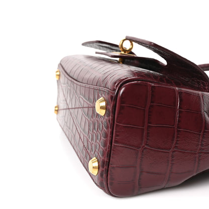 Balenciaga Calfskin Crocodile Embossed Mini Bel Air Carry All Bag Dark Burgundy 9 of 9