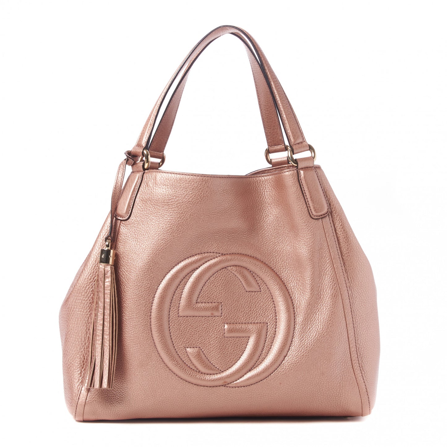 Metallic Pebbled Calfskin Medium Soho Shoulder Bag Pink