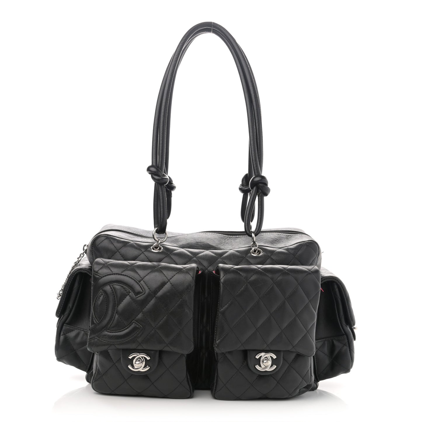 Calfskin Quilted Large Cambon Multipocket Reporter Black
