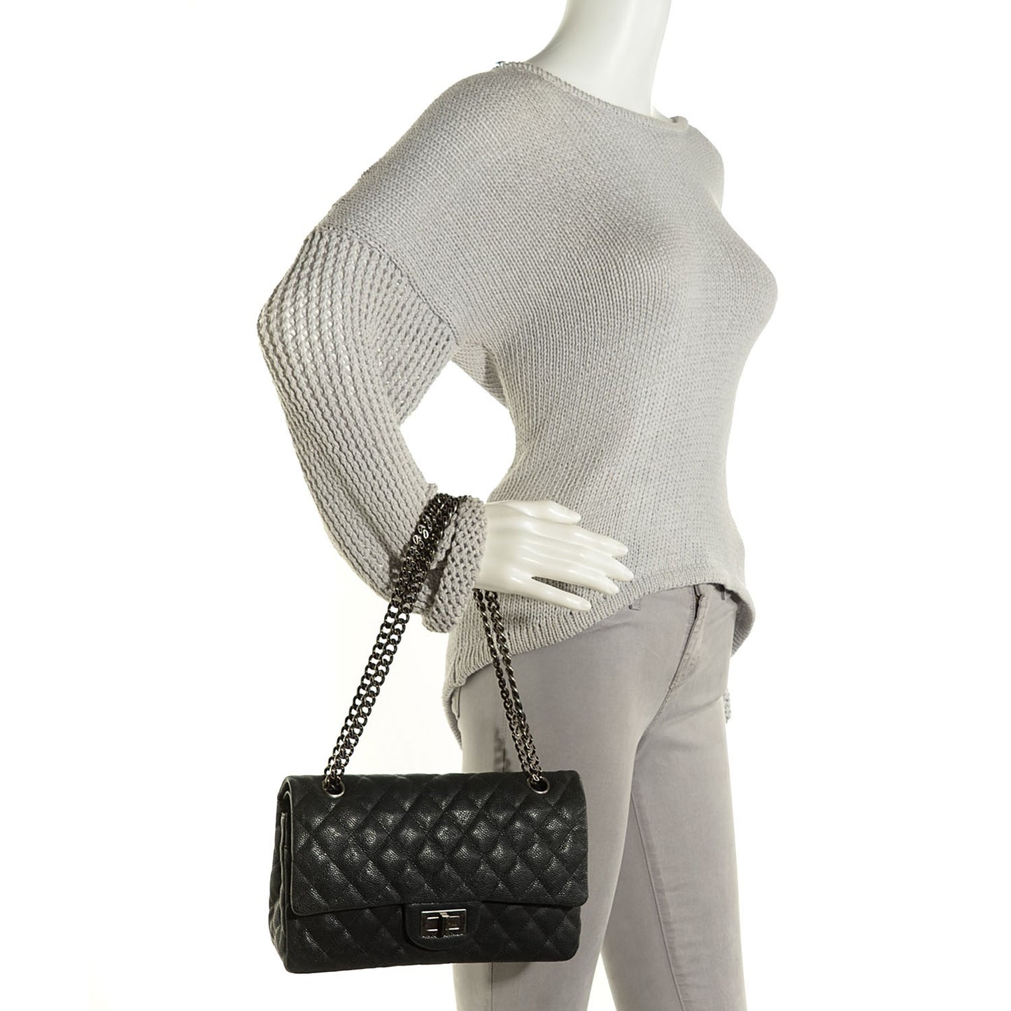 Washed Caviar 2.55 Reissue 227 Flap Black