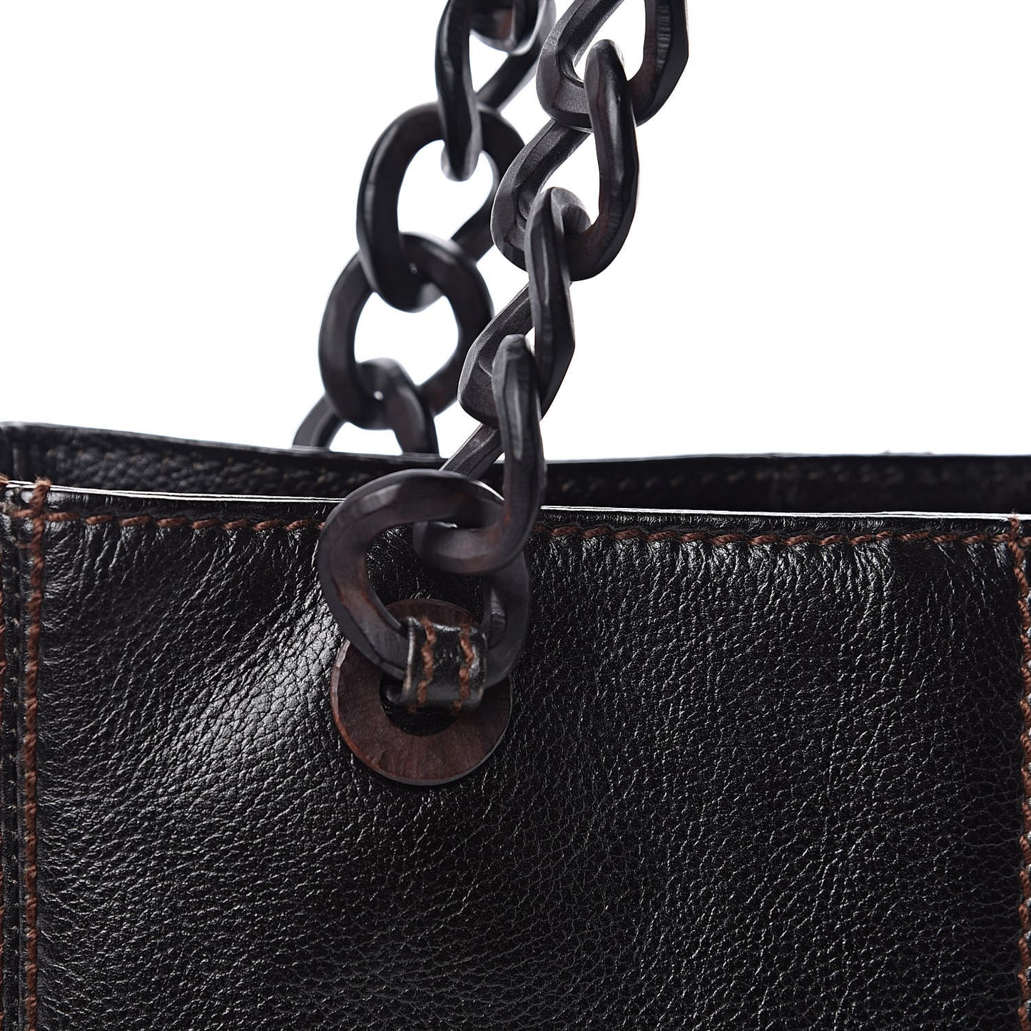 Calfskin Wood Chain Tote Black