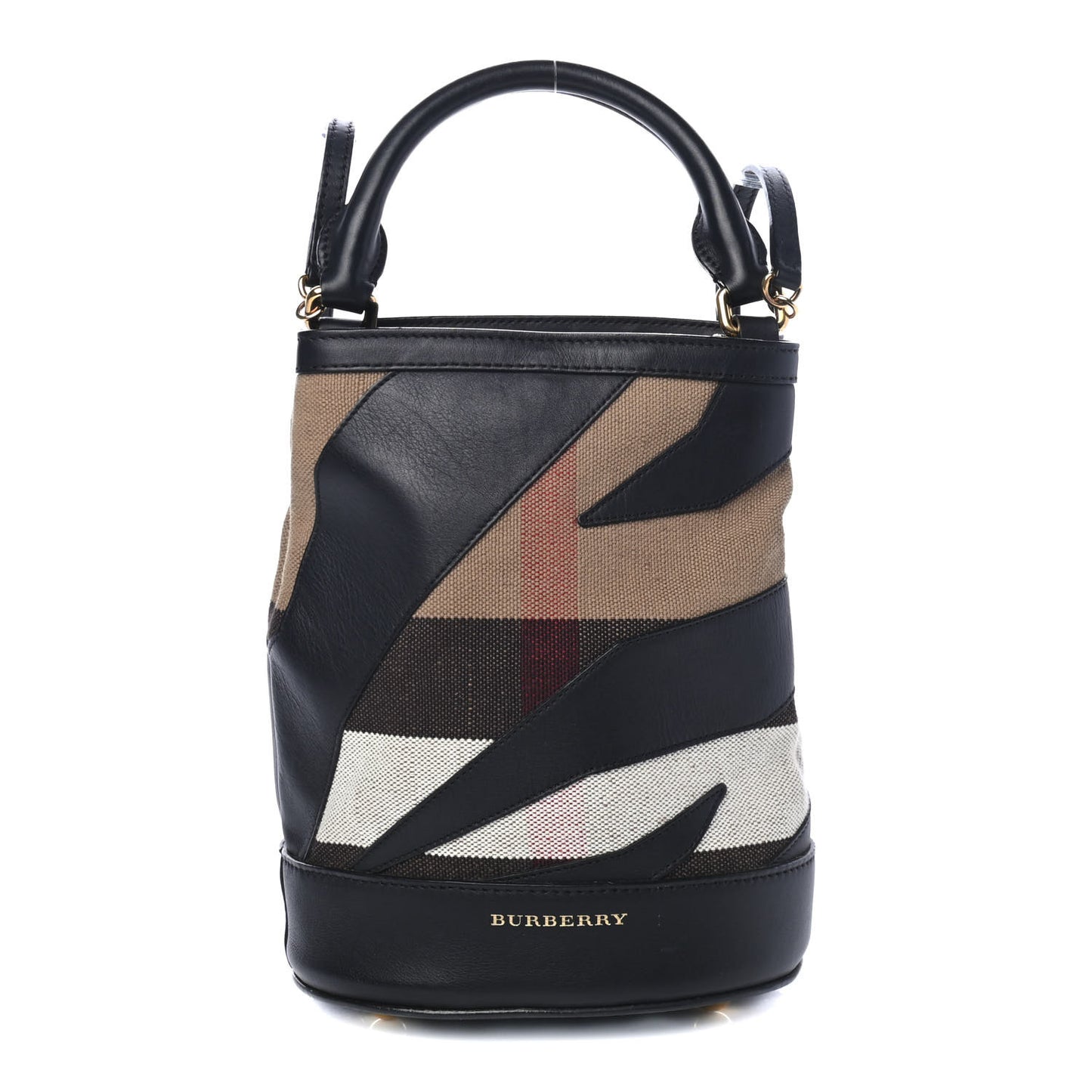 Canvas Check Calfskin Small The Bucket Backpack Bag Natural