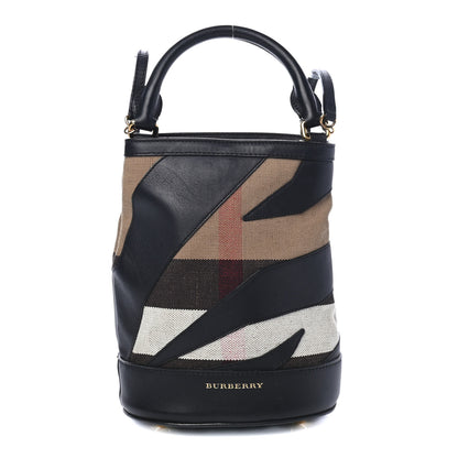 Burberry Canvas Check Calfskin Small The Bucket Backpack Bag Natural 1 of 4