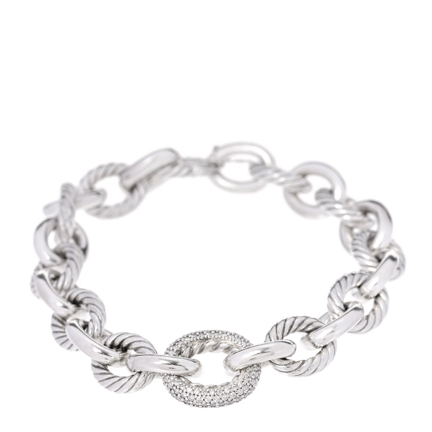 Sterling Silver Diamond 15mm Large Oval Link Bracelet