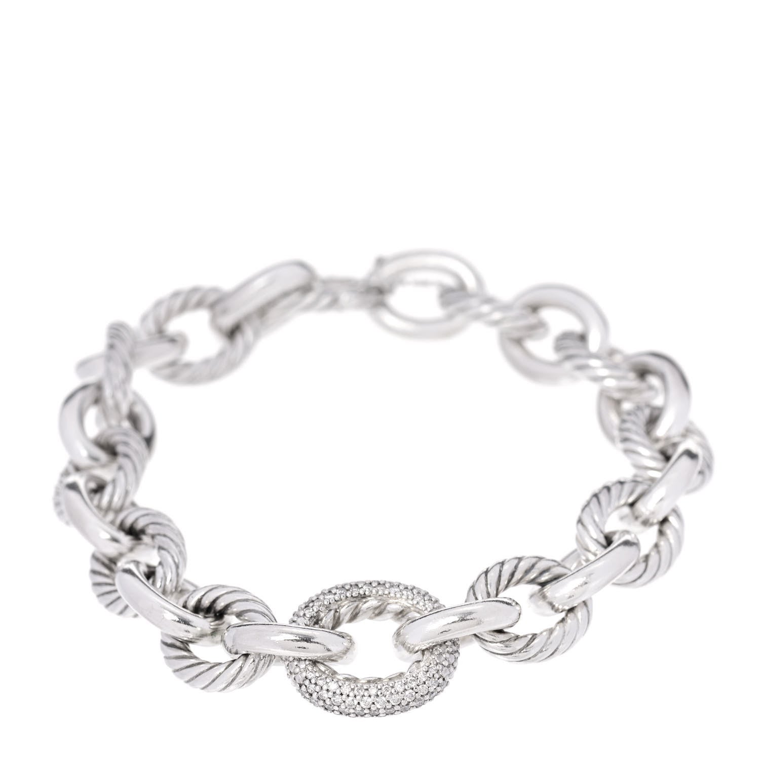 David Yurman Sterling Silver Diamond 15mm Large Oval Link Bracelet 1 of 4