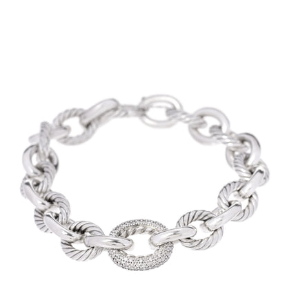 David Yurman Sterling Silver Diamond 15mm Large Oval Link Bracelet 1 of 4