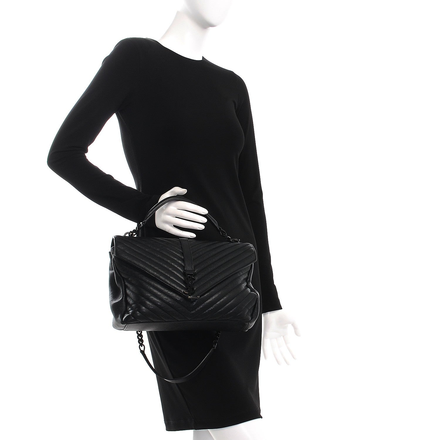 Saint Laurent Sheepskin Matelasse Chevron Monogram Large College Satchel Black 3 of 8