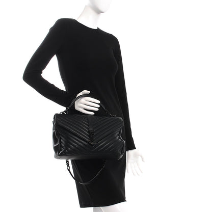 Saint Laurent Sheepskin Matelasse Chevron Monogram Large College Satchel Black 3 of 8