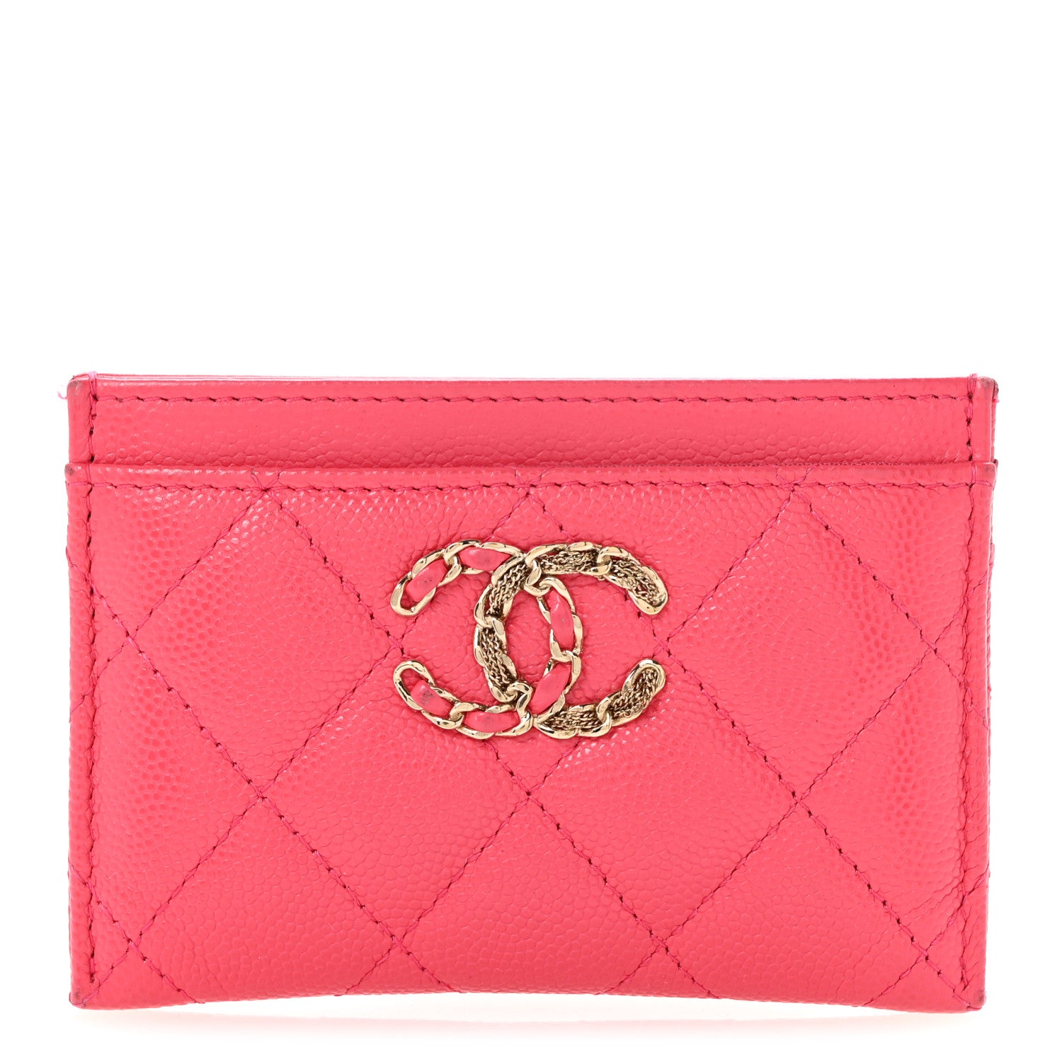 Chanel Caviar Quilted Chain CC Card Holder Dark Pink 1 of 9