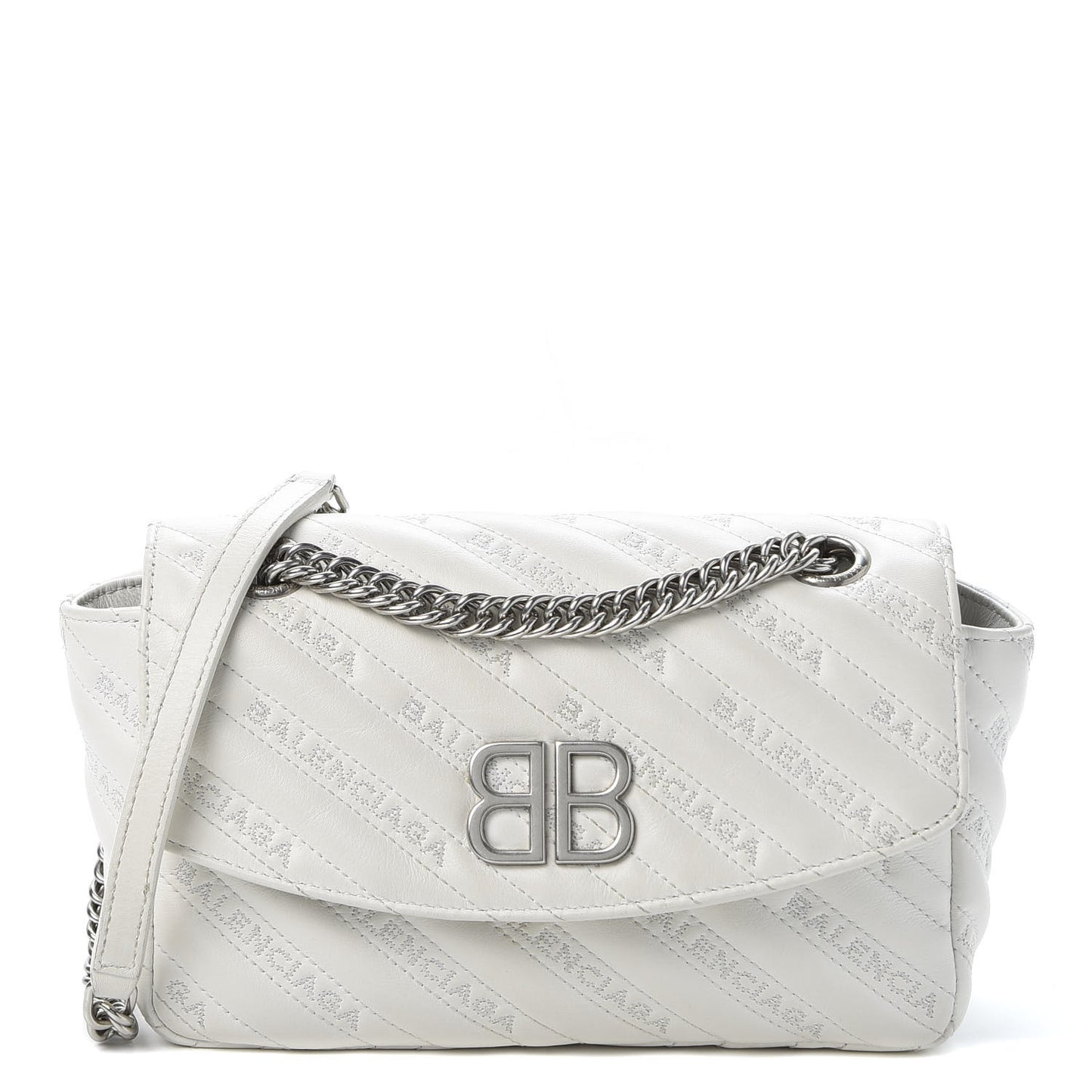 Calfskin Logo Matelasse S BB Round Shoulder Bag White