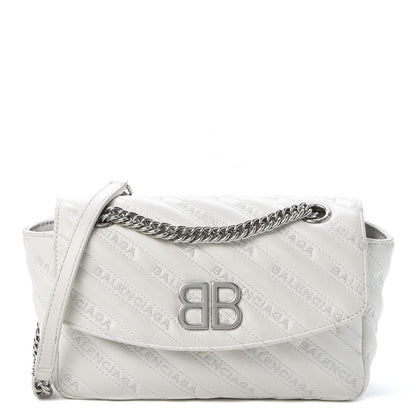 Balenciaga Calfskin Logo Matelasse S BB Round Shoulder Bag White 1 of 9