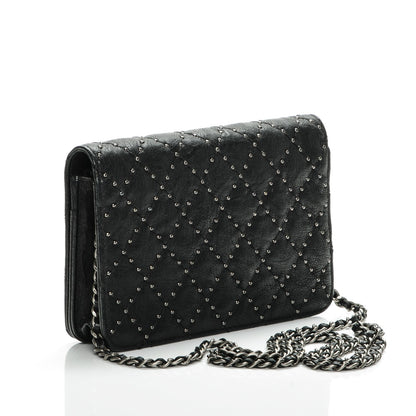 Chanel Crumpled Lambskin Studded Paris Dallas Wallet On Chain WOC Black 3 of 8