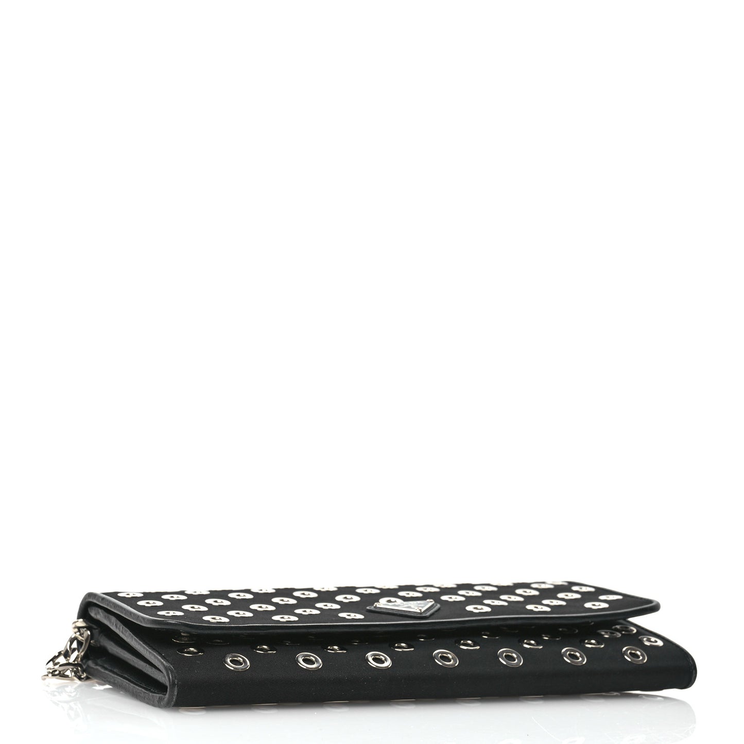 Tessuto Nylon Soft Calf Grommet Wallet On Chain Black