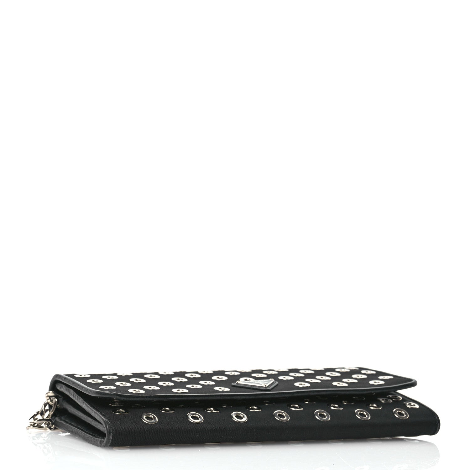 Prada Tessuto Nylon Soft Calf Grommet Wallet On Chain Black 4 of 11