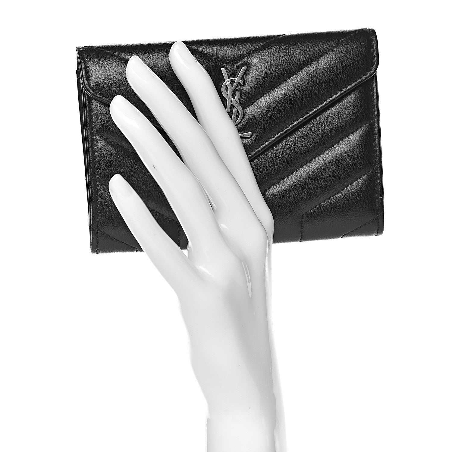 Saint Laurent Lambskin Y Quilted Monogram Small Loulou Envelope Wallet Black 2 of 7