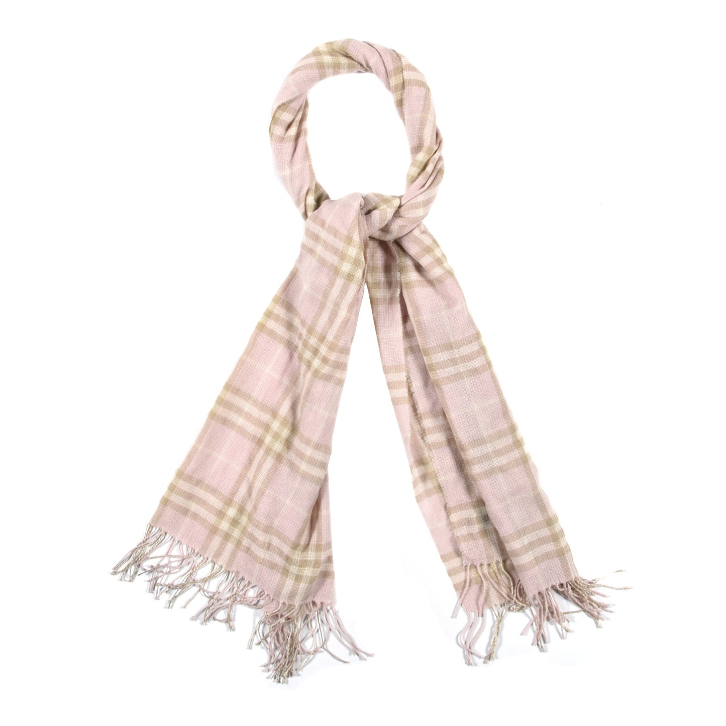 Cashmere Check Fringe Scarf Pink