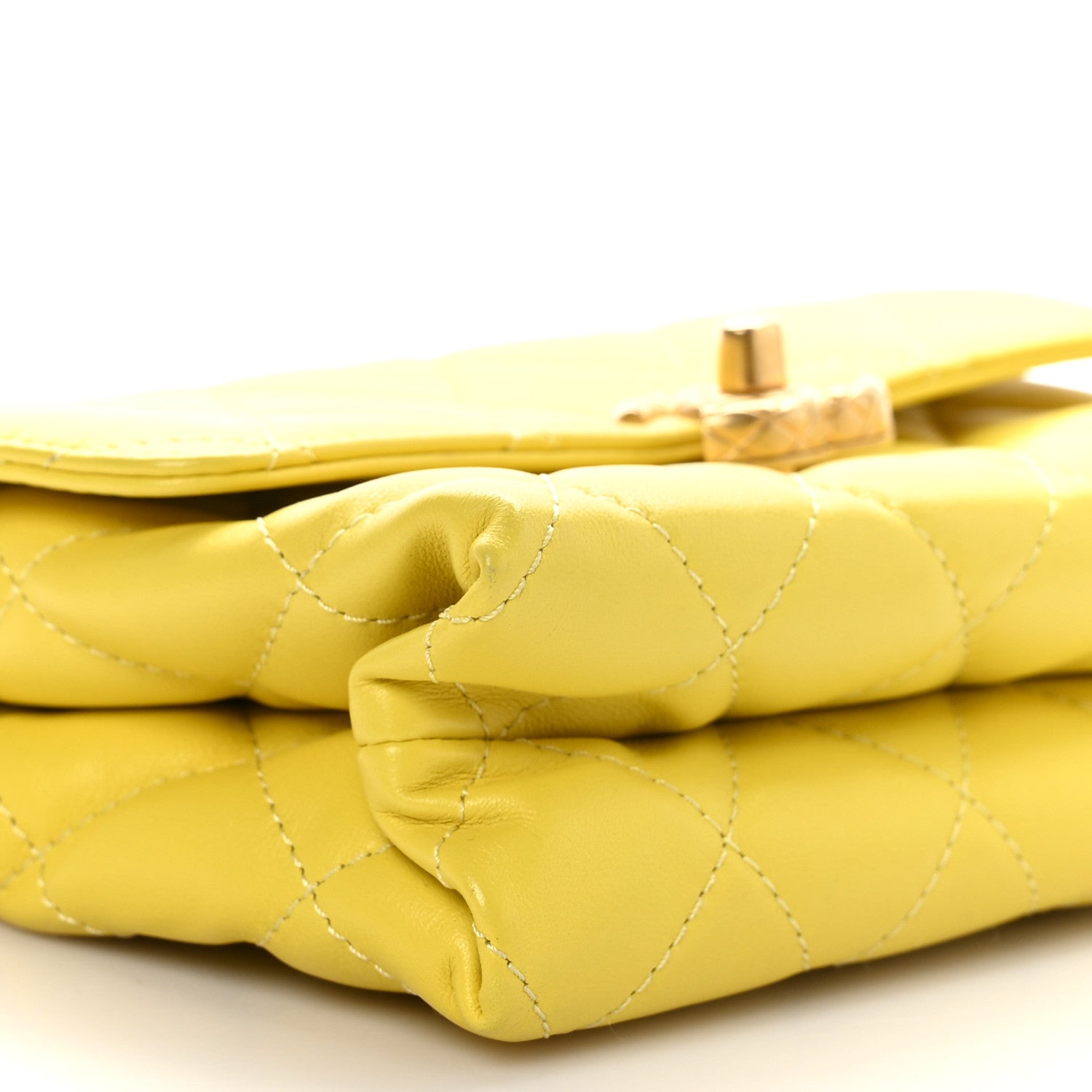 Chanel Lambskin Quilted CC Chain Bar Top Handle Flap Yellow 9 of 11