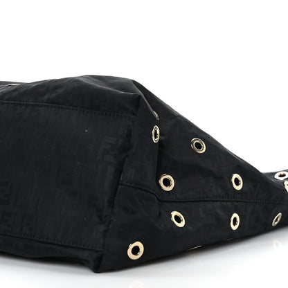 Fendi Nylon Zucca Grommet Medium Roll Tote Black 10 of 10