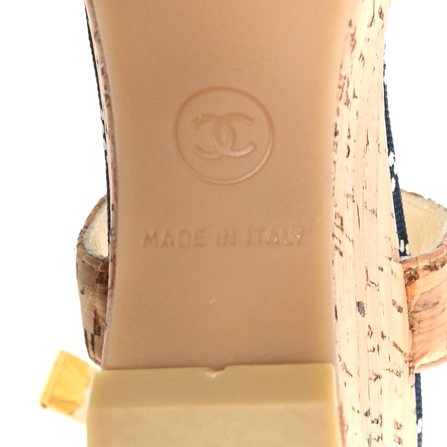 Chanel Canvas Lambskin Cork CC Wedge Sandals Navy Blue 8 of 9