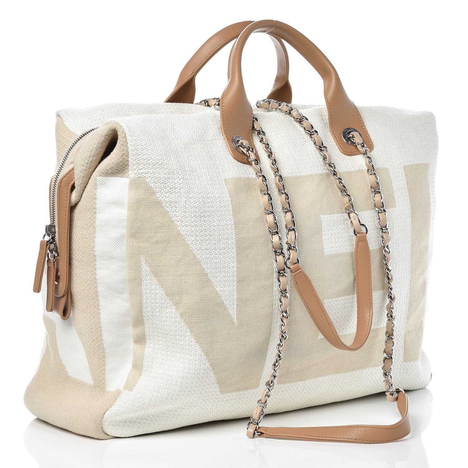 Chanel Canvas Maxi Bowling Bag White Beige 3 of 11