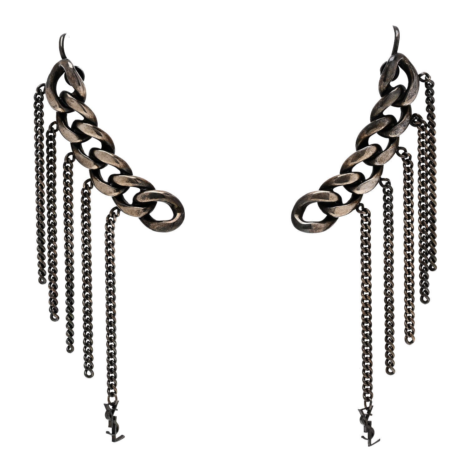 Saint Laurent Metal Cascade Chain Ear Climber Earrings Silver 1 of 4