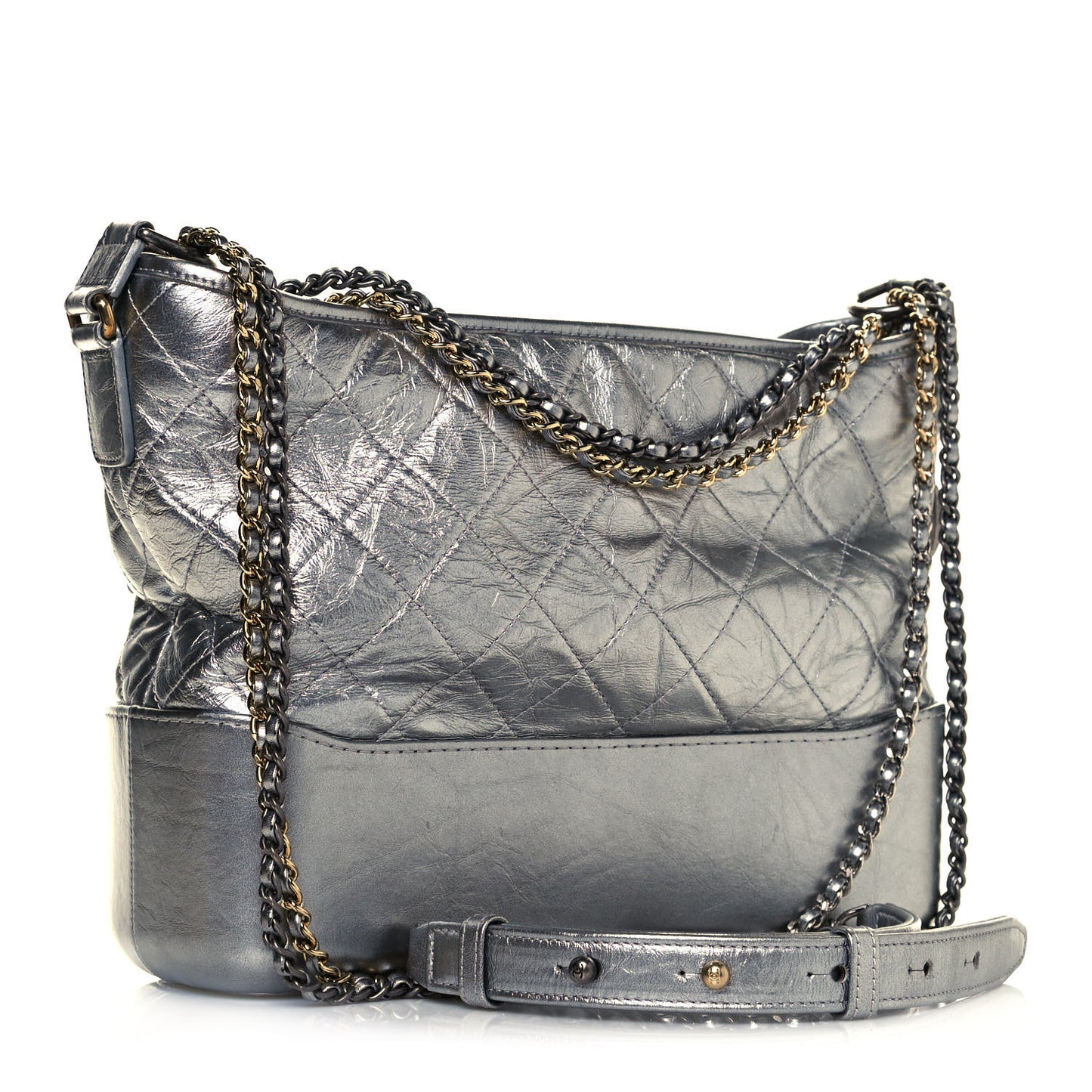 Metallic Lambskin Calfskin Quilted Medium Gabrielle Hobo Silver