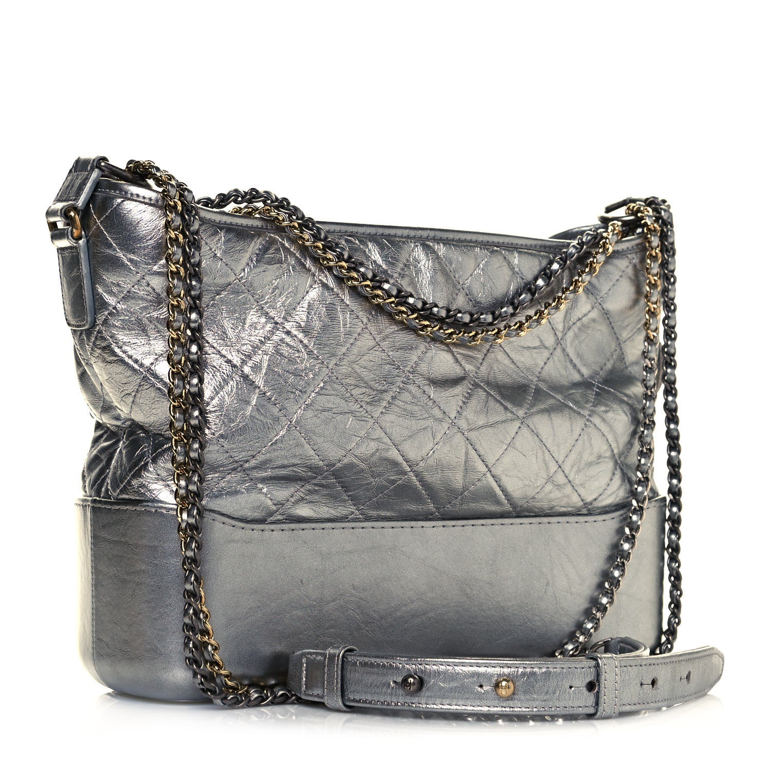 Chanel Metallic Lambskin Calfskin Quilted Medium Gabrielle Hobo Silver 3 of 12