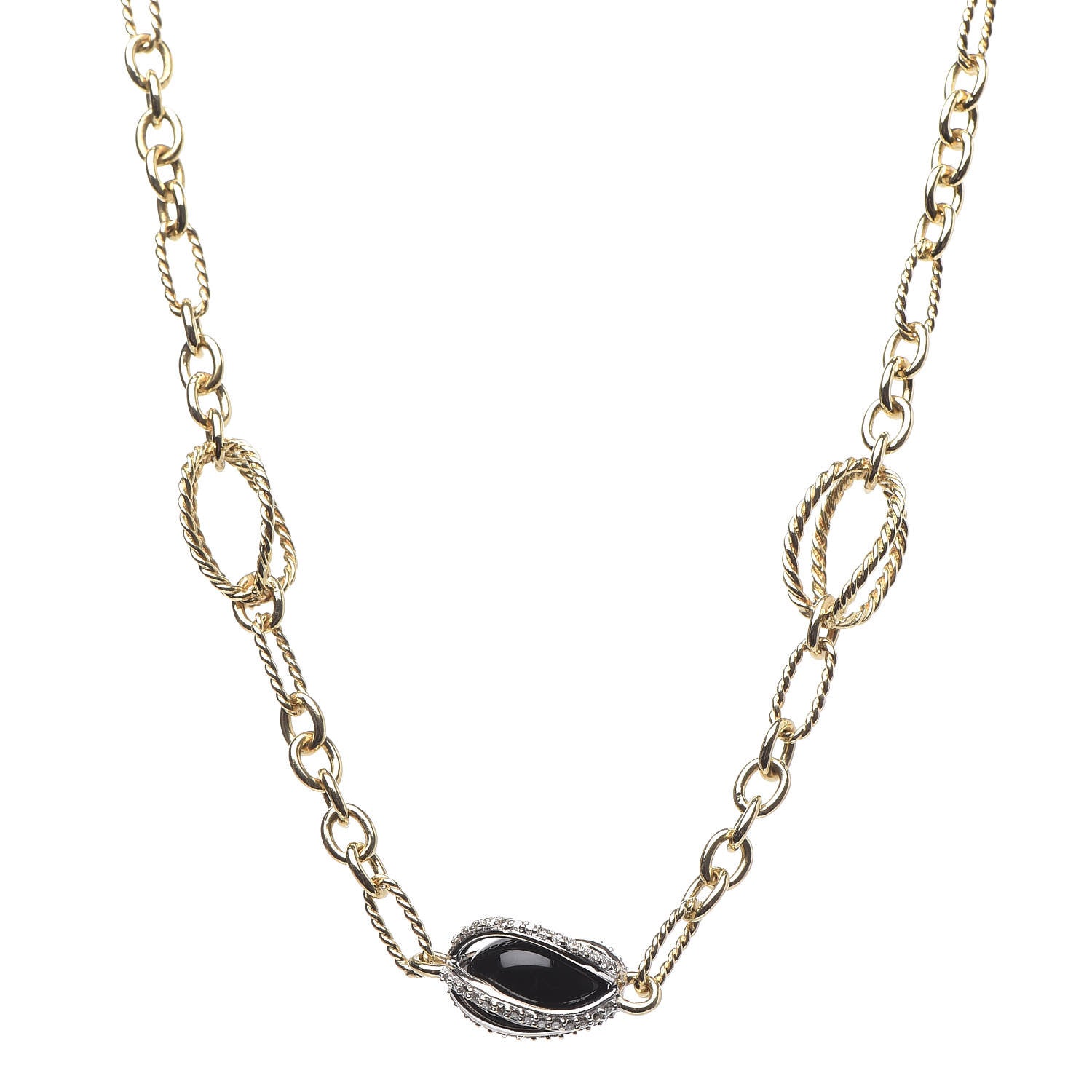David Yurman Sterling Silver 18K Yellow Gold Diamond Black Onyx Lantana Station Necklace 1 of 6