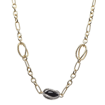 David Yurman Sterling Silver 18K Yellow Gold Diamond Black Onyx Lantana Station Necklace 1 of 6