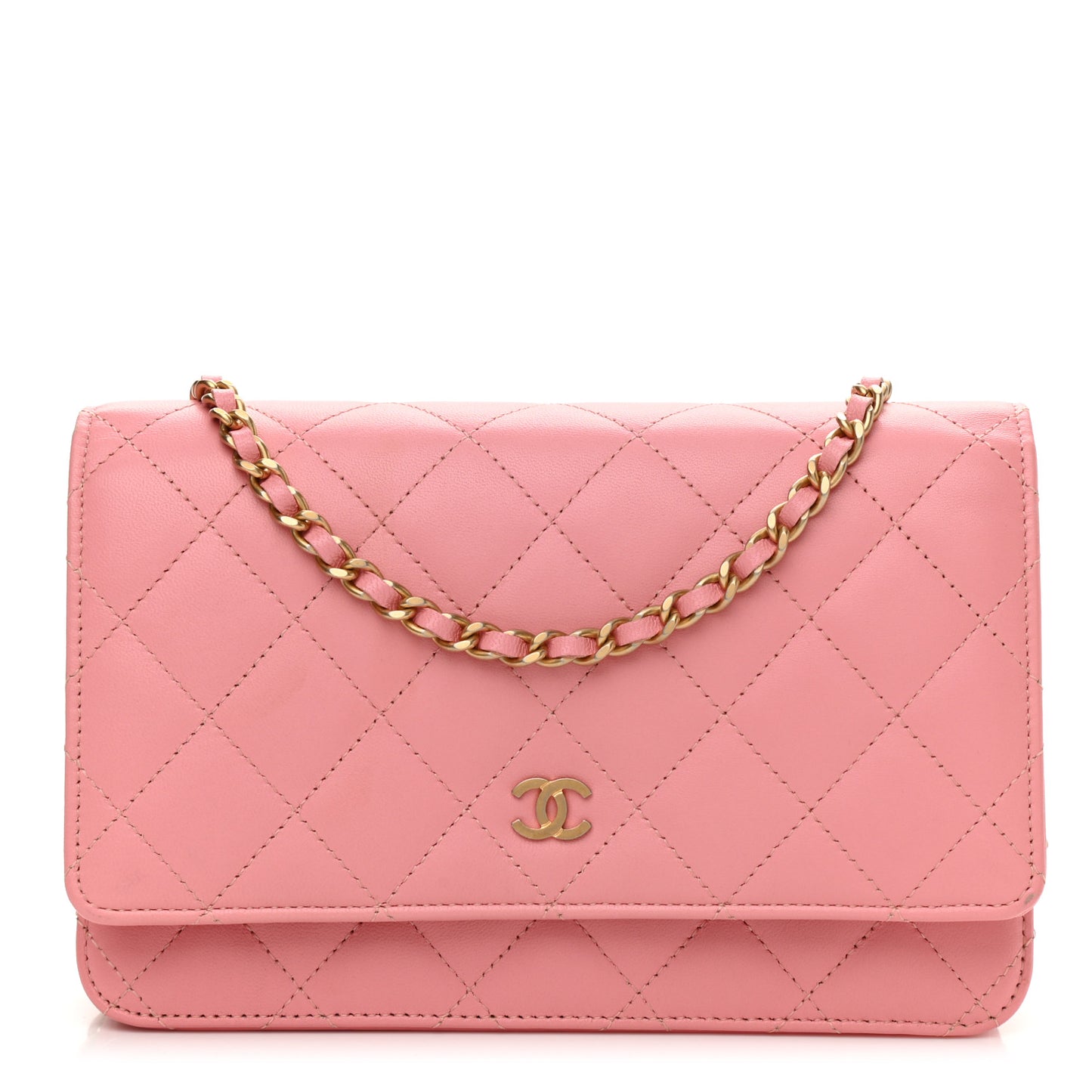 Lambskin Quilted Wallet On Chain WOC Pink