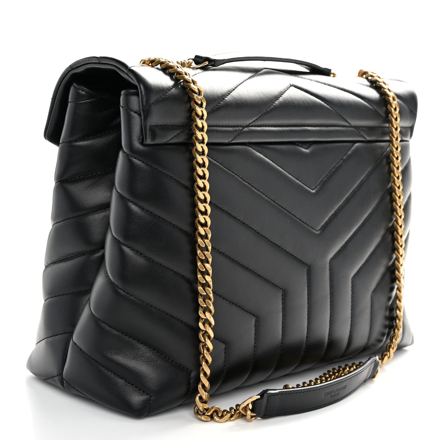 Calfskin Y Quilted Monogram Medium Loulou Chain Satchel Black