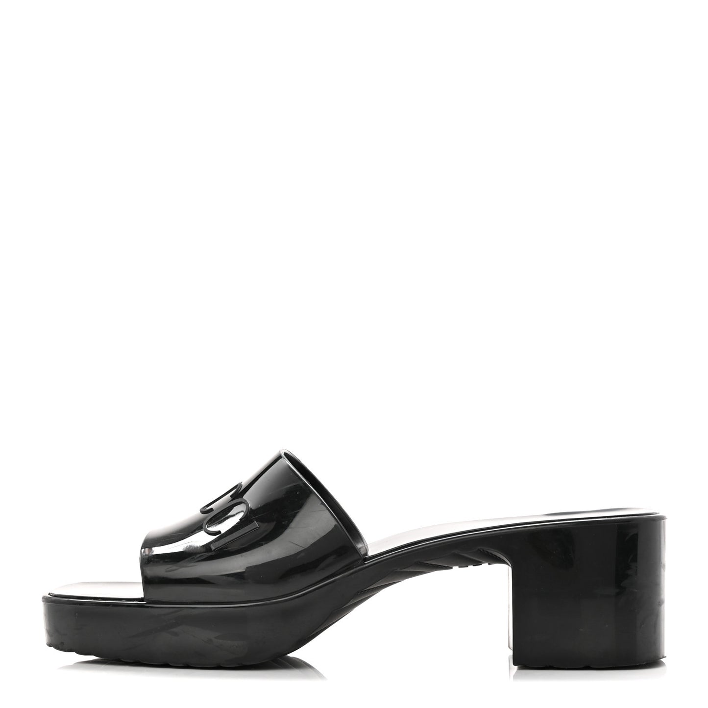 Rubber Gucci Logo Womens Platform 20/60mm Slide Sandals 40 Black