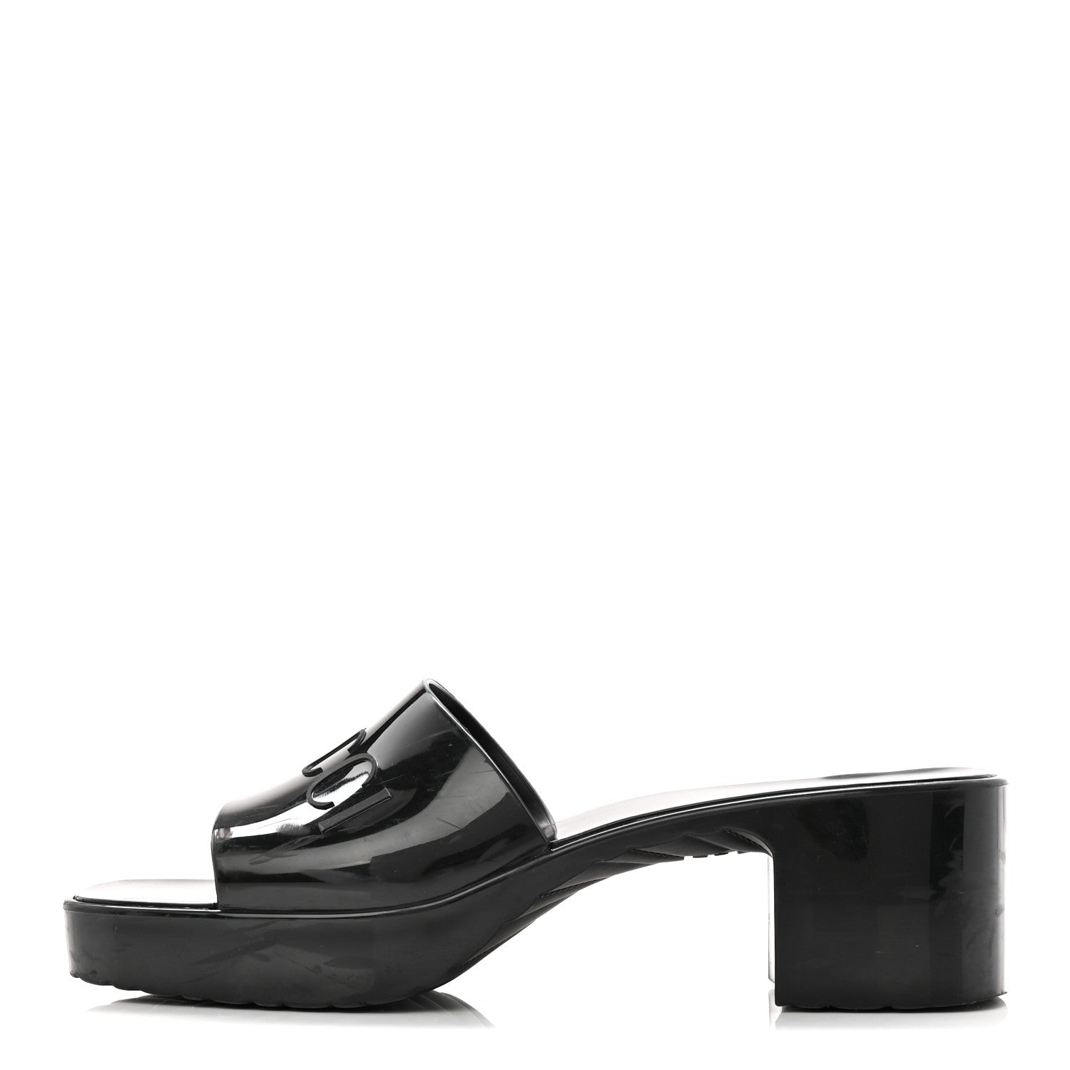 Gucci Rubber Gucci Logo Womens Platform 20/60mm Slide Sandals 40 Black 1 of 9