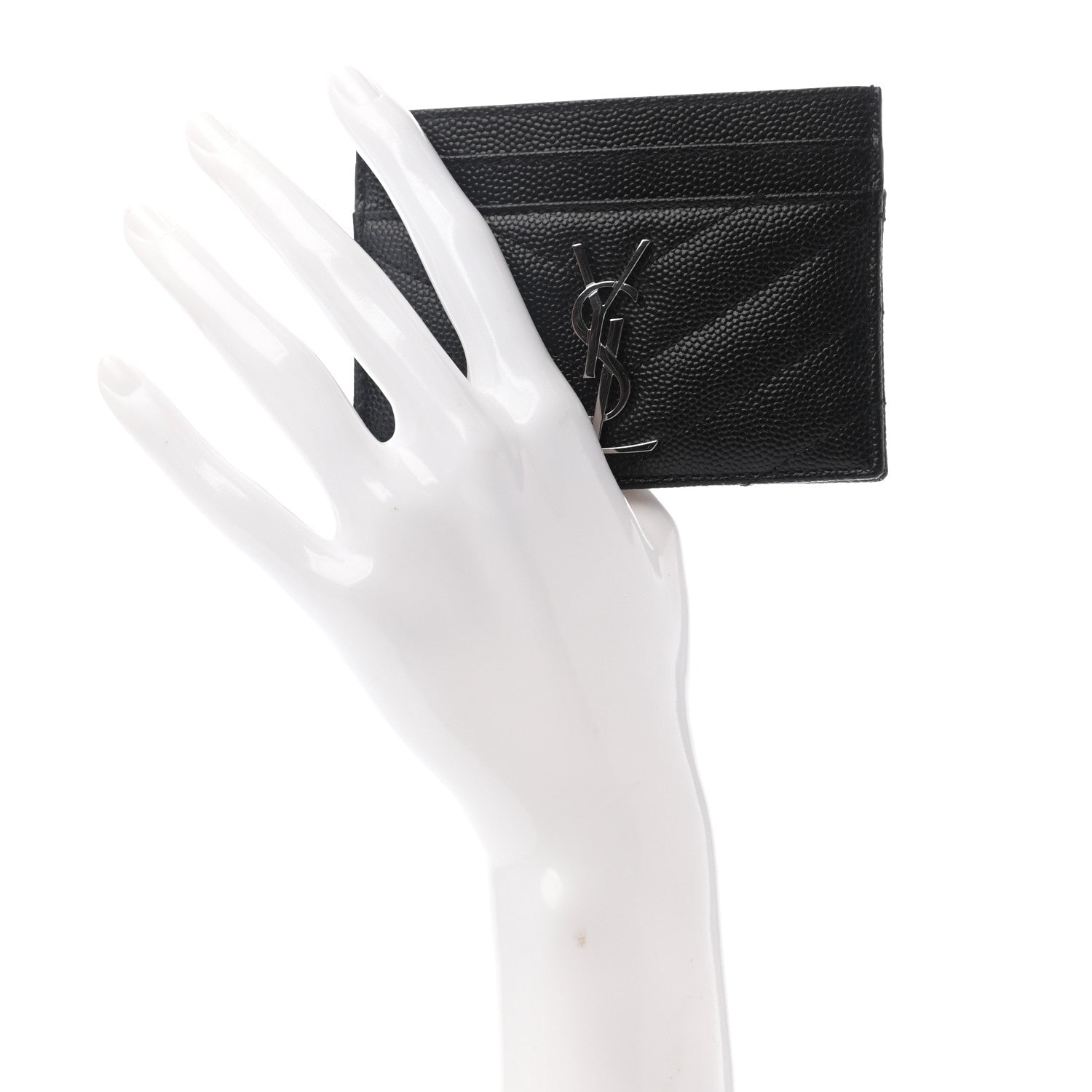 Saint Laurent Grain De Poudre Matelasse Chevron Monogram Credit Card Case Black 2 of 7