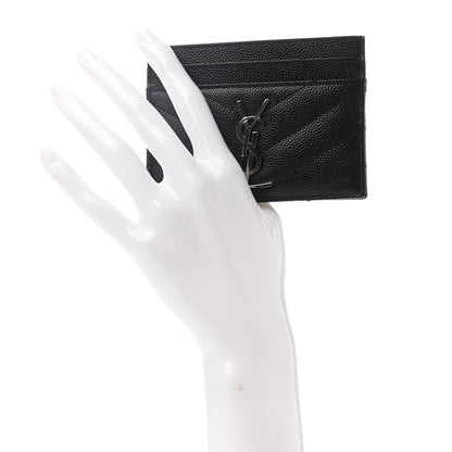 Saint Laurent Grain De Poudre Matelasse Chevron Monogram Credit Card Case Black 2 of 7