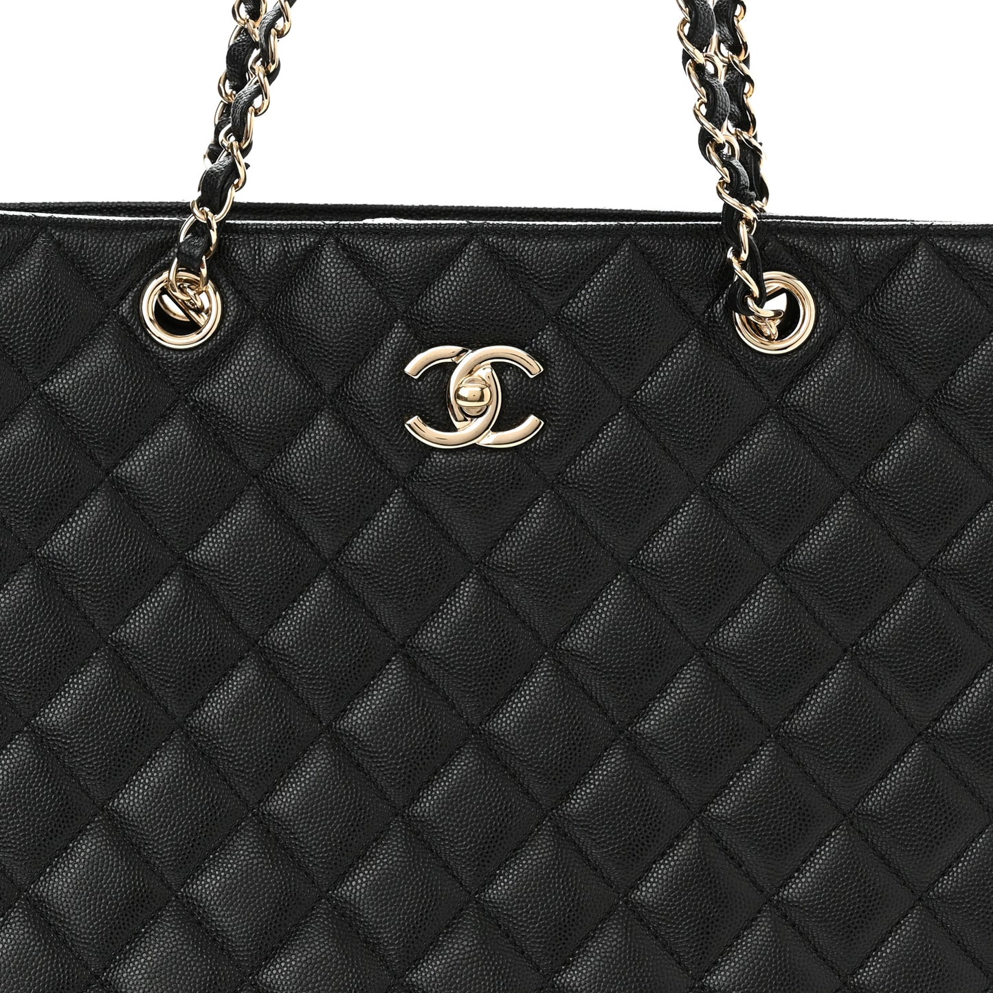 Caviar Quilted Large Shopping Tote Black