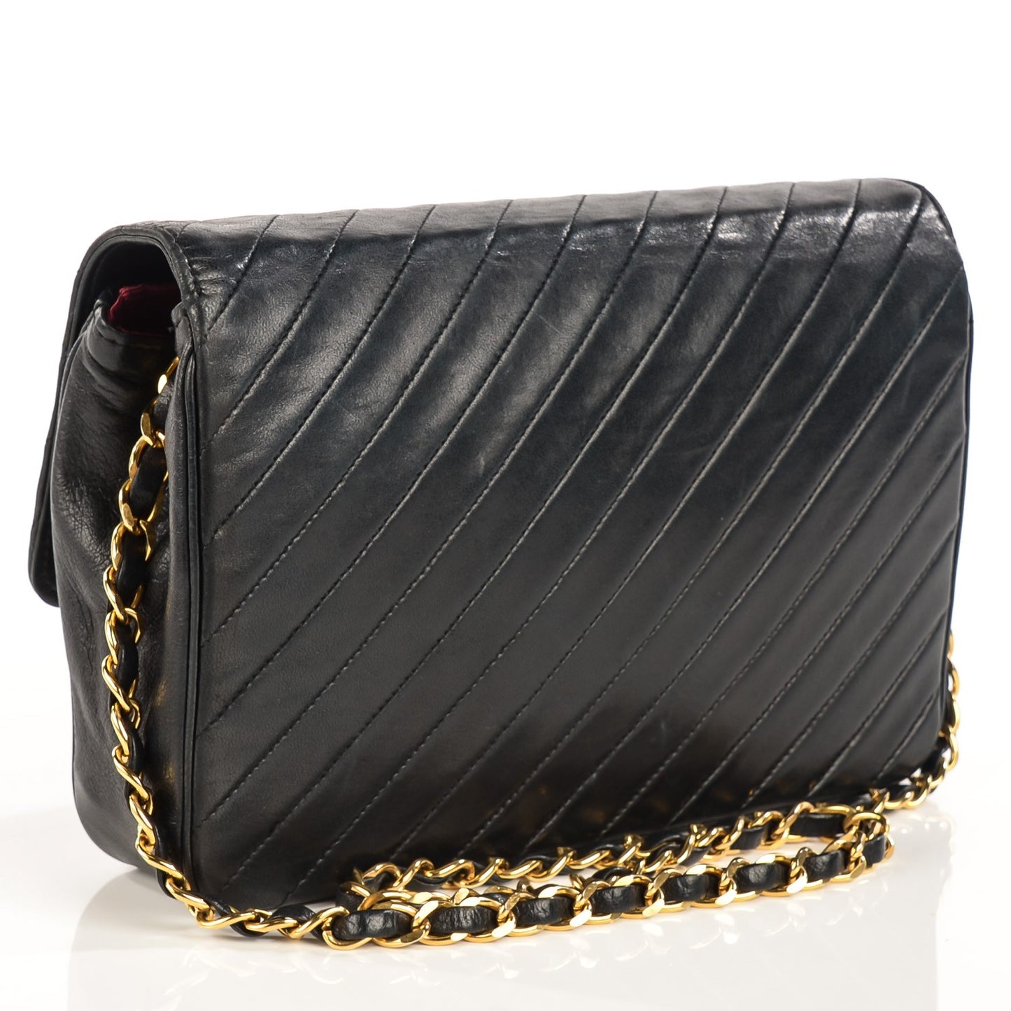 Lambskin Stitched Small Single Flap Black