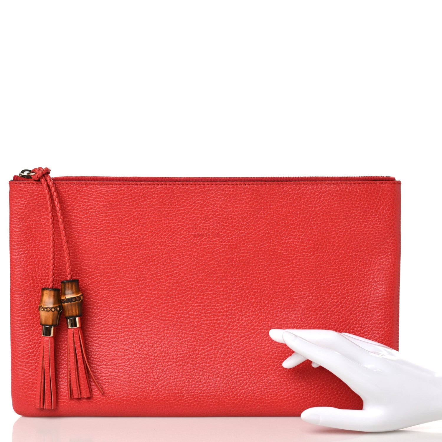 Gucci Calfskin Large Bamboo Clutch Red 2 of 8