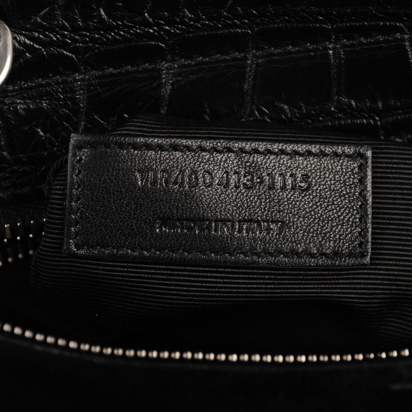 Calfskin Crocodile Embossed Small Cabas Rive Gauche Black