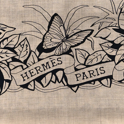 Hermes Cashmere Silk Jungle Love Tattoo Shawl 140 Natural Bleu Black 3 of 4