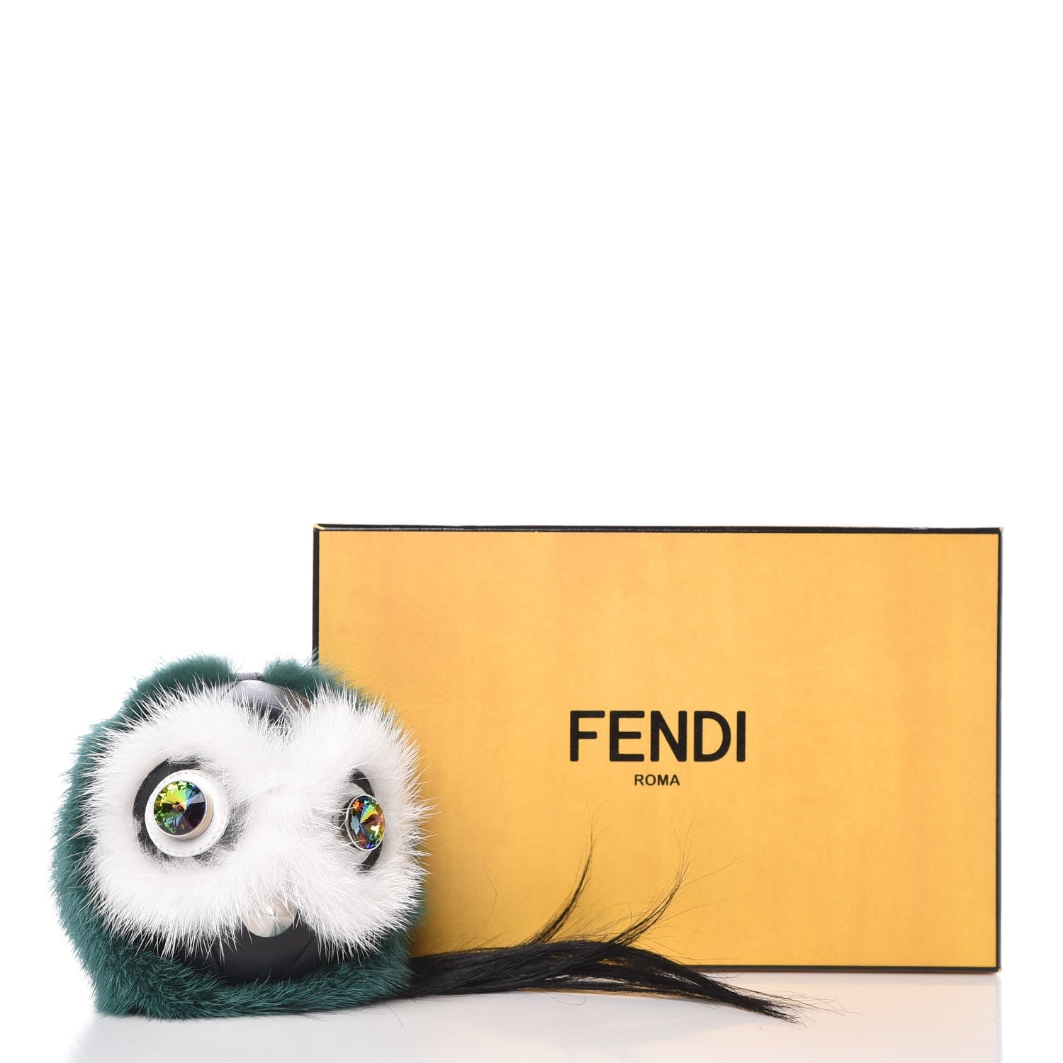 Fendi Mink Goat Fur QuTweet Cucaoo Bag Bug Charm Green White 4 of 4