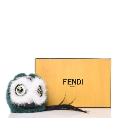 Fendi Mink Goat Fur QuTweet Cucaoo Bag Bug Charm Green White 4 of 4