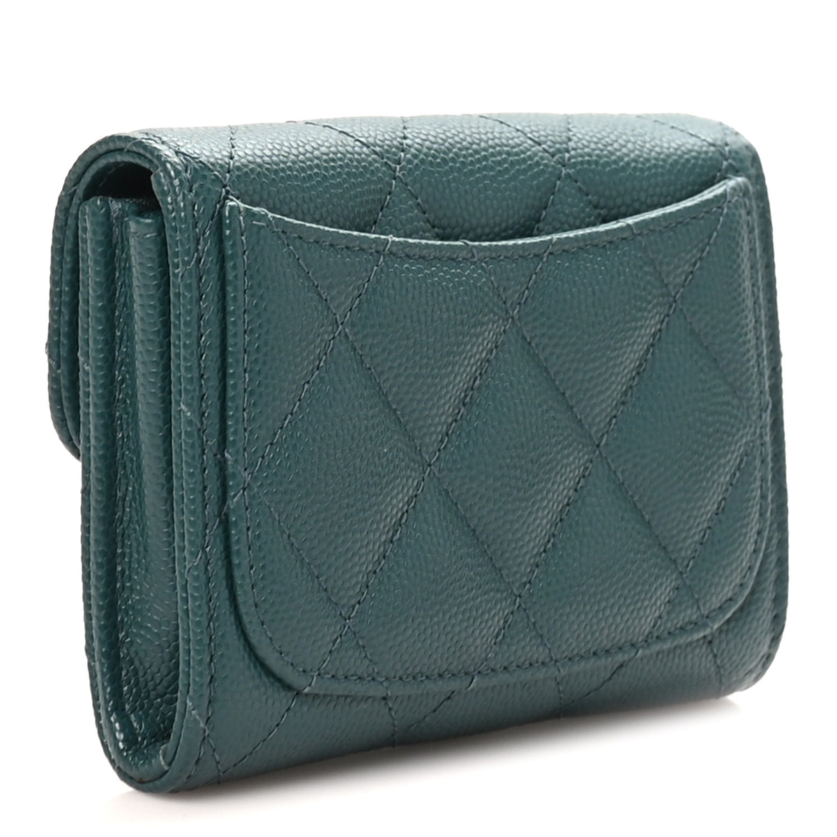 Caviar Quilted Flap Card Holder Wallet Green
