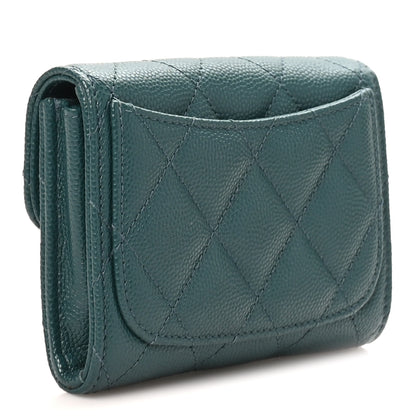 Chanel Caviar Quilted Flap Card Holder Wallet Green 3 of 8
