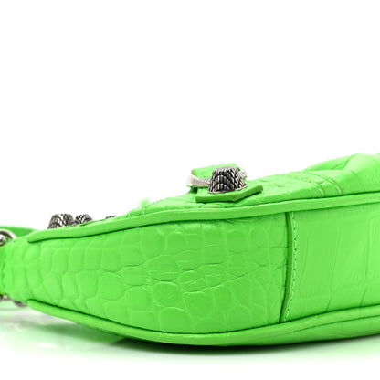 Balenciaga Extra Supple Calfskin Crocodile Embossed Le Cagole Mini Purse With Chain Acid Green 10 of 12