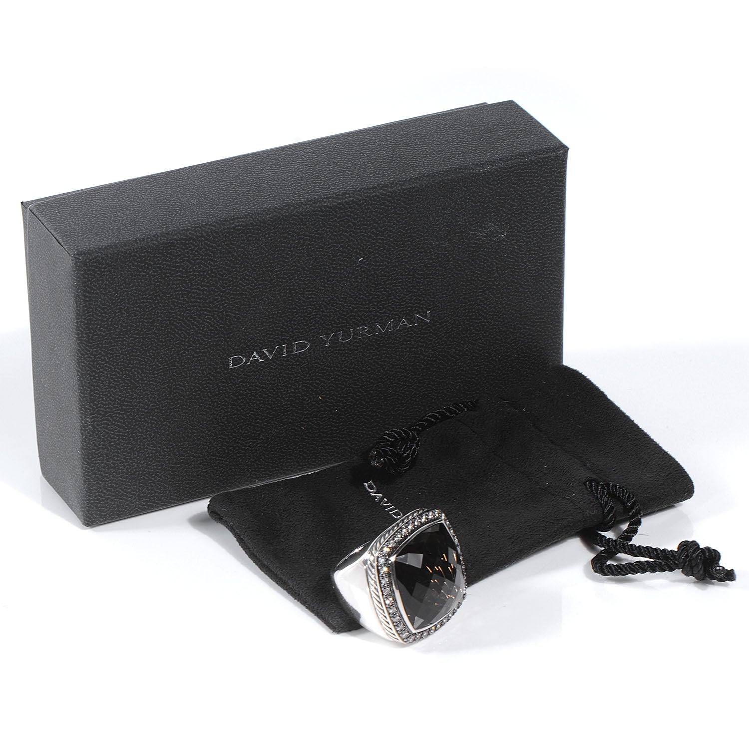 David Yurman Sterling Silver Diamond Smoky Quartz 11mm Albion Ring 52 6 6 of 6