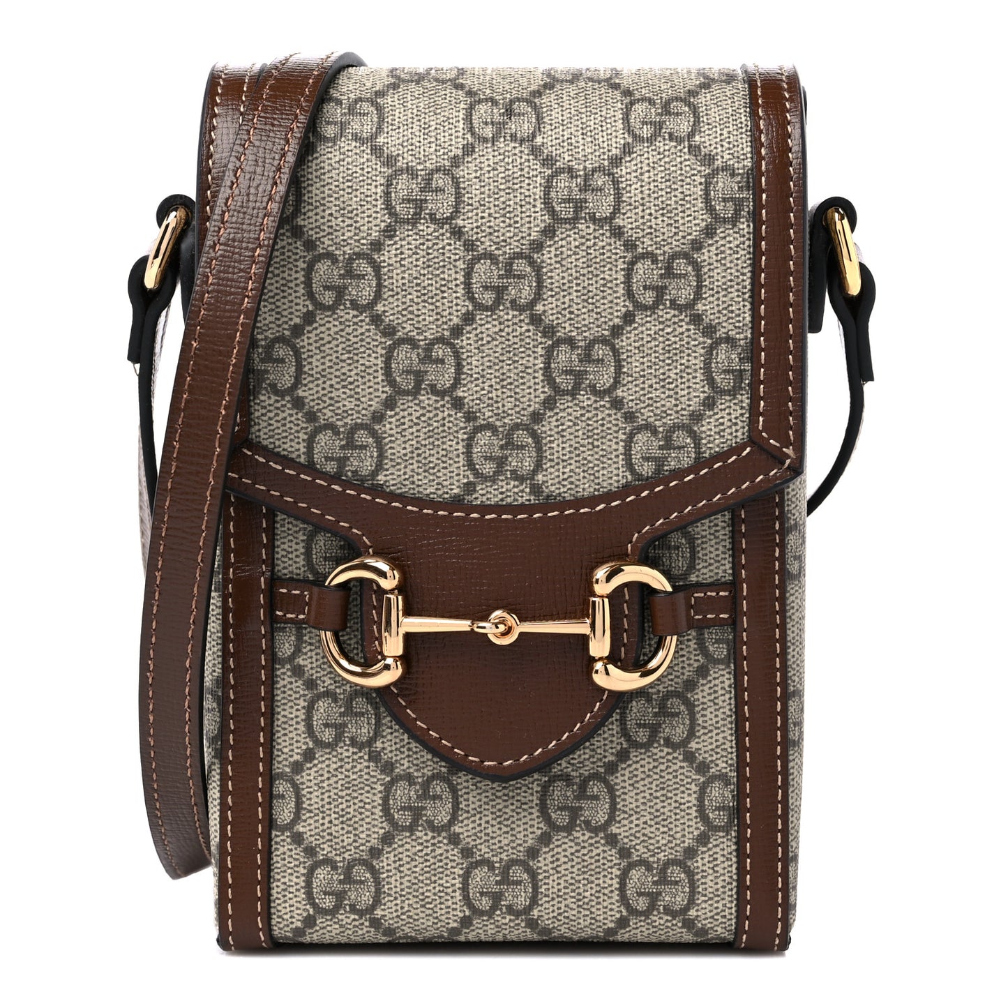 GG Supreme Monogram Mini Horsebit 1955 Crossbody Bag Beige Brown Sugar