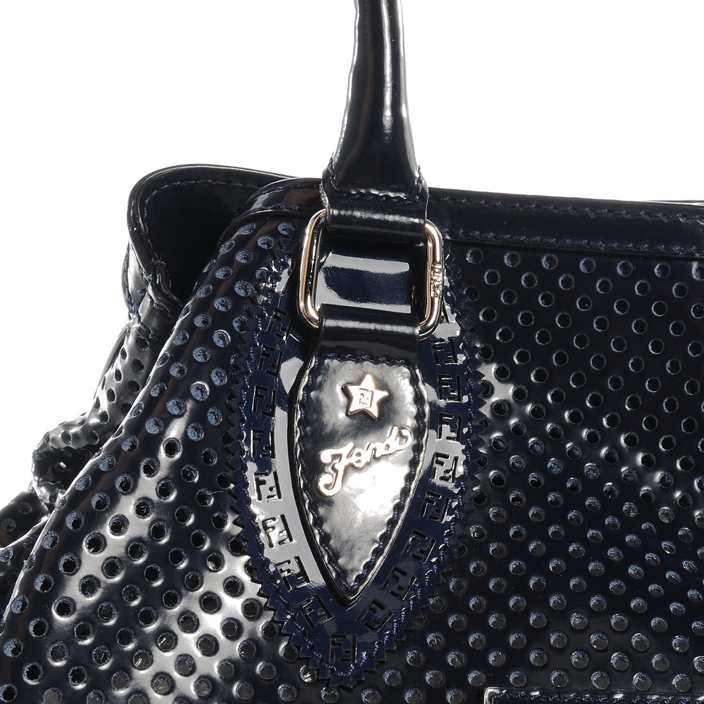 Patent Perforated Calfskin Bag De Jour Perforated Tote Navy