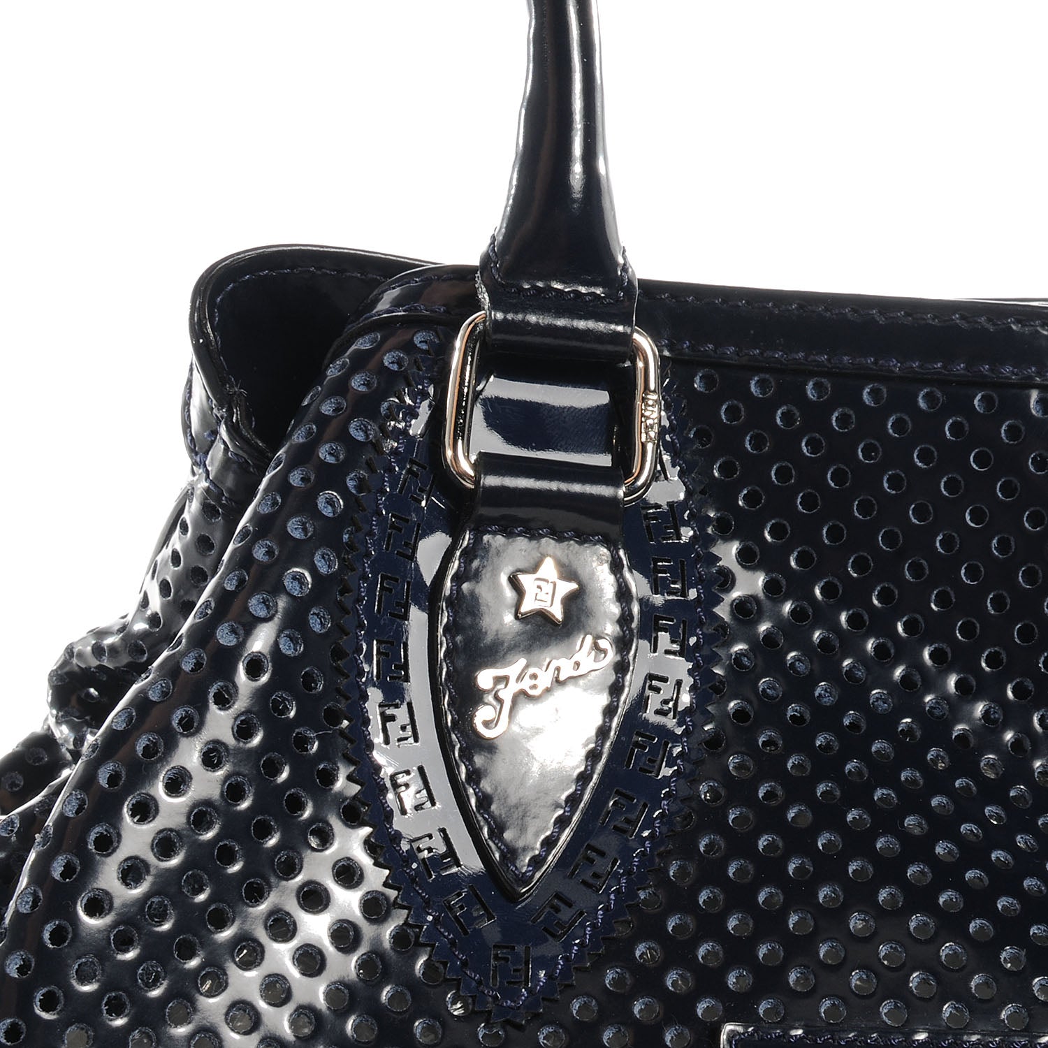 Fendi Patent Perforated Calfskin Bag De Jour Perforated Tote Navy 5 of 10